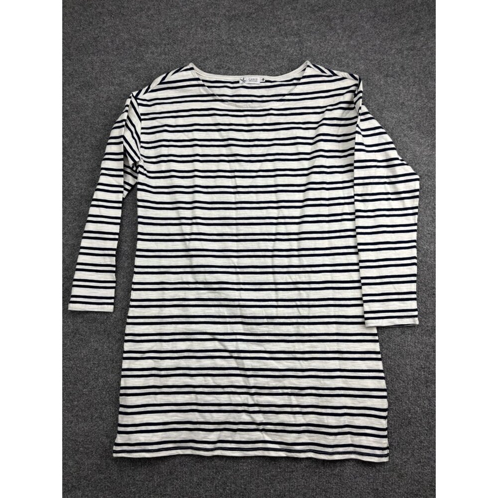 Carve Designs‎ Dress Womens Large White Navy Stripe Organic Cotton 3/4 Sleeve